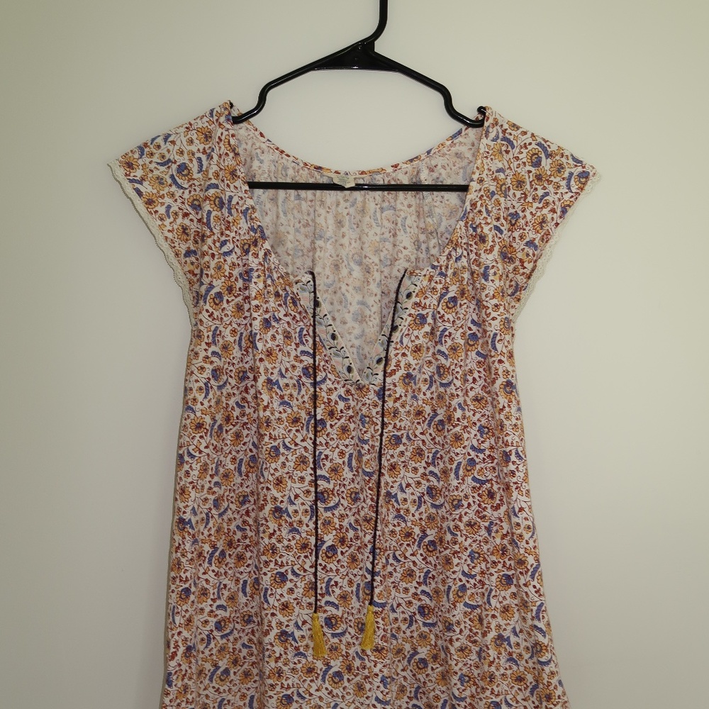 Lucky Brand Large Peasant top blouse boho floral